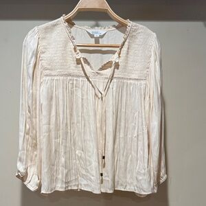 Market & Spruce Cream Blouse with Tie Detail